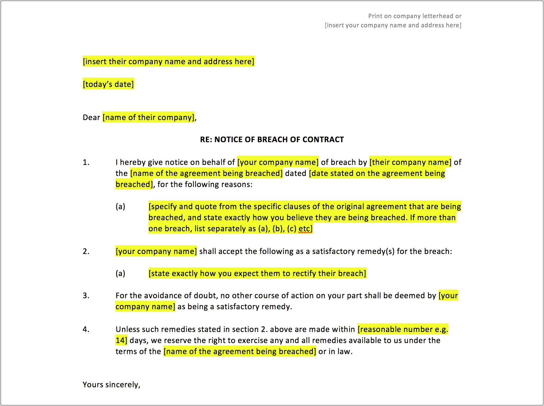 Breach Of Contract Letter Template Uk