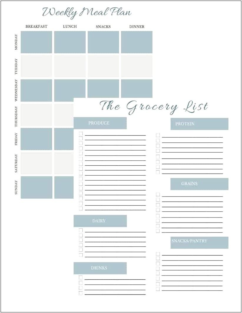 Breakfast Lunch Dinner Meal Plan Template