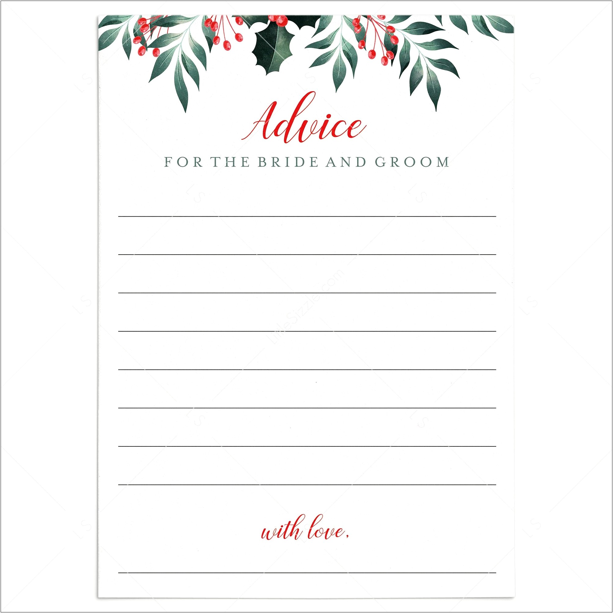 Bride And Groom Advice Cards Template