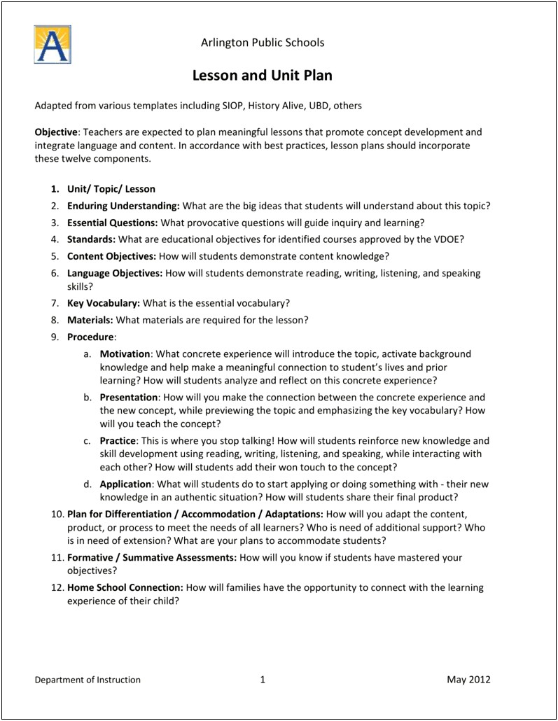 Btr Standards Based Lesson Plan Template