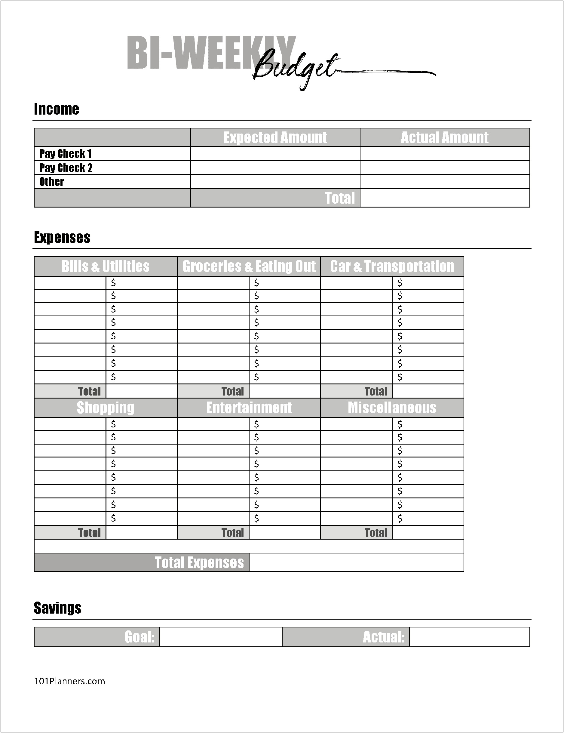 Budget Plan Template Weekly And Biweekly