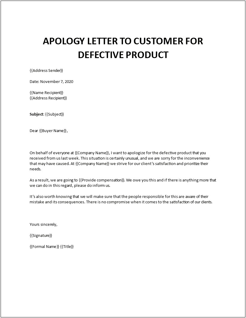 Business Apology Letter To Customer Template
