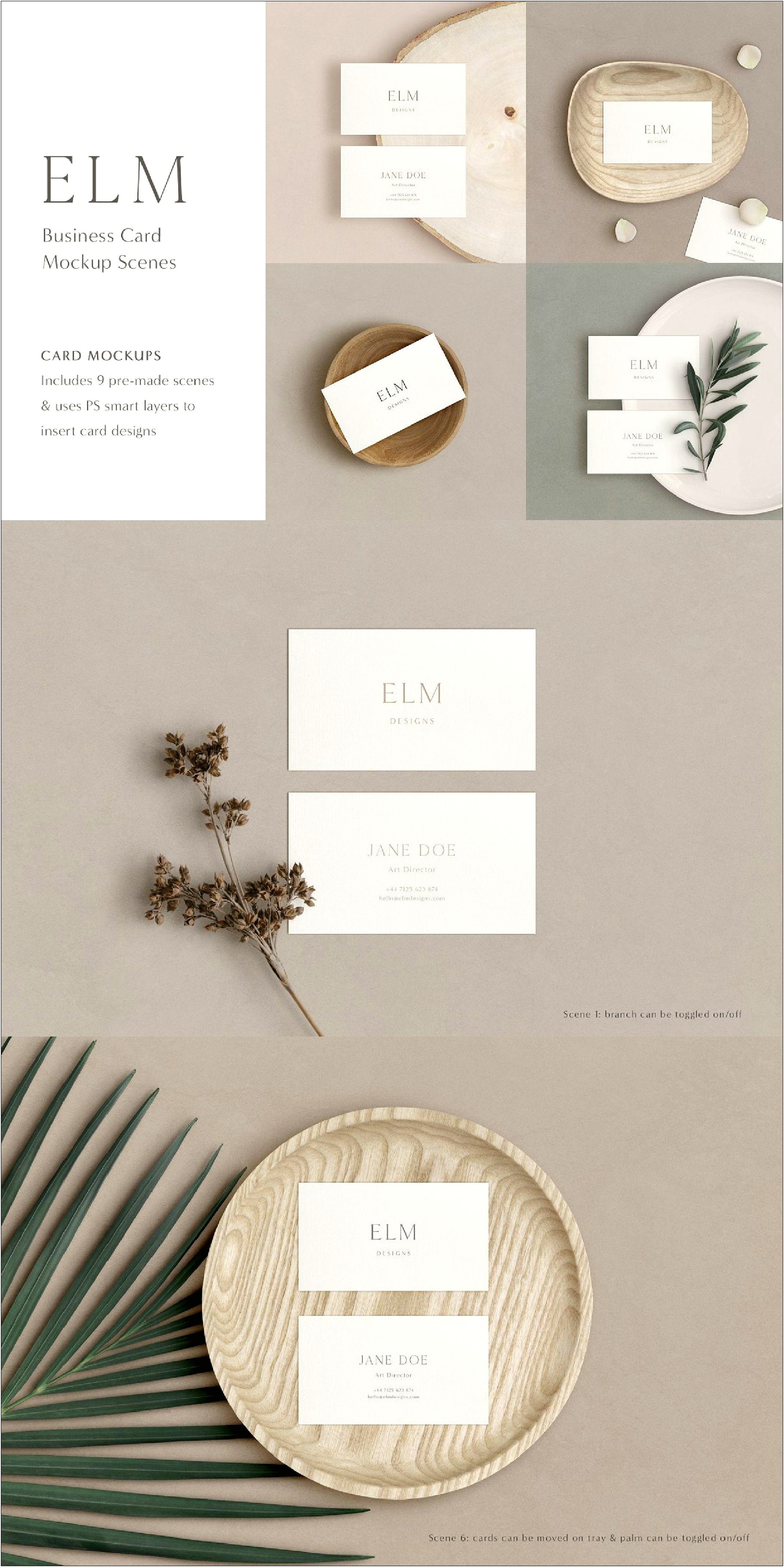 Business Card Mockup Template With Various Scenes