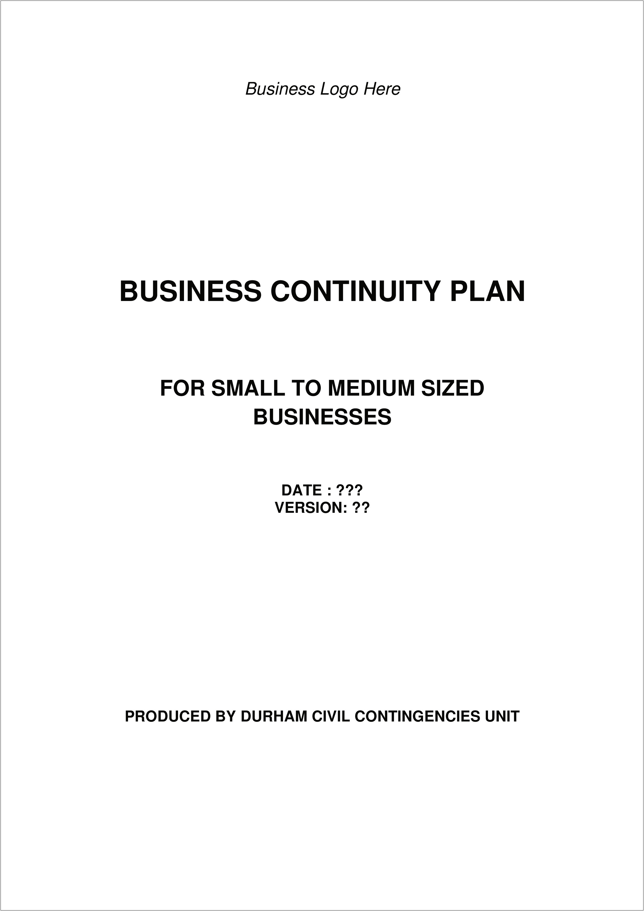 Business Continuity Incident Response Plan Template