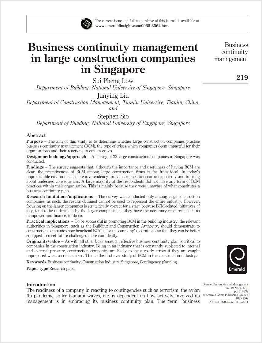 Business Continuity Plan Template For Construction Company