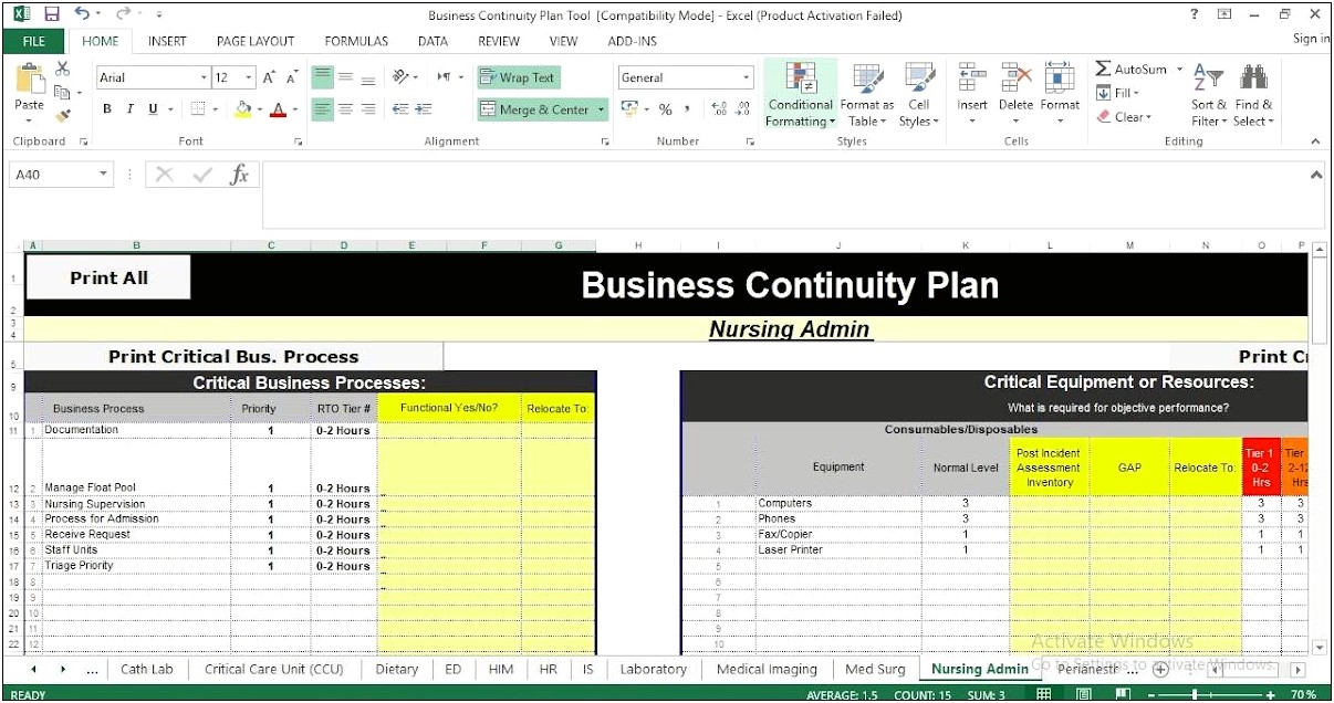 Business Continuity Plan Wbs Project Template