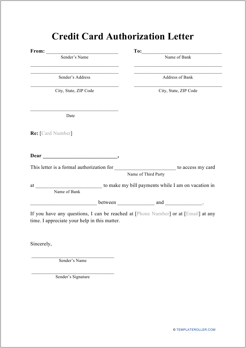 Business Credit Card Authorization Form Template