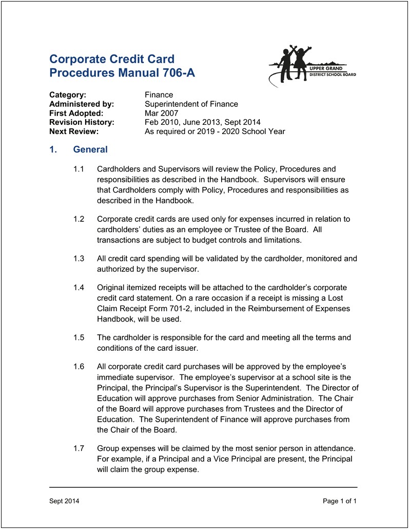 Business Credit Card Use Policy Template