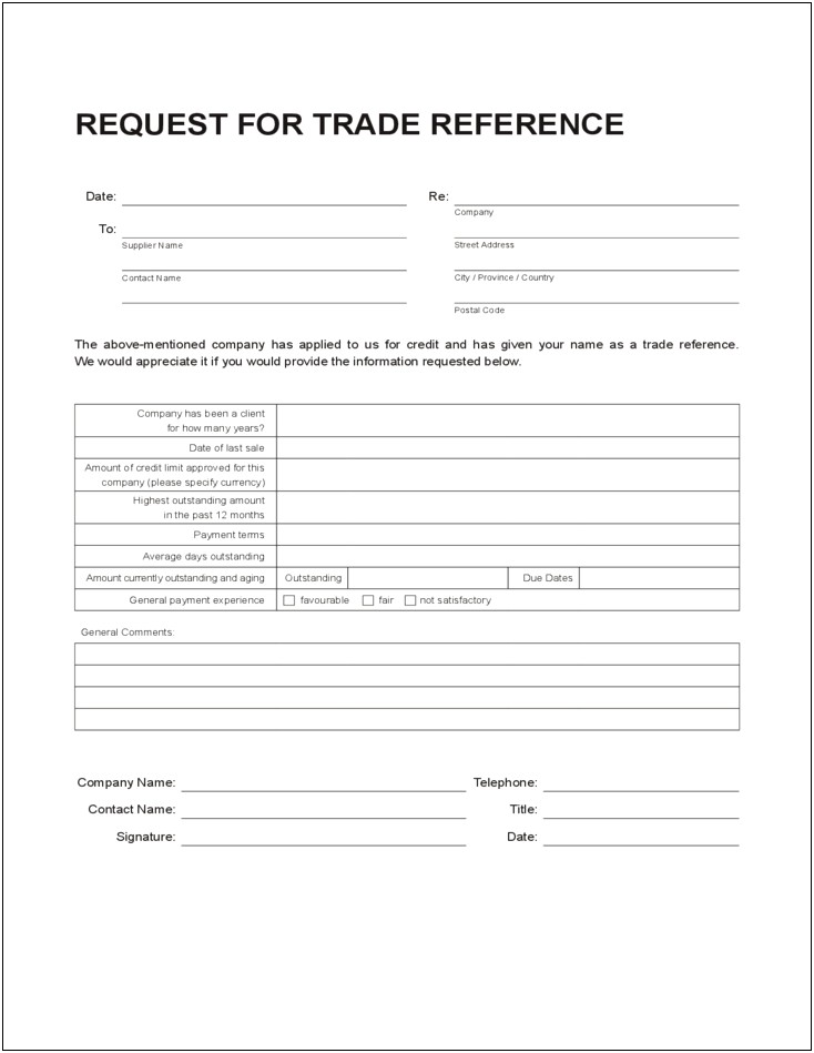 Business Credit Reference Request Letter Template