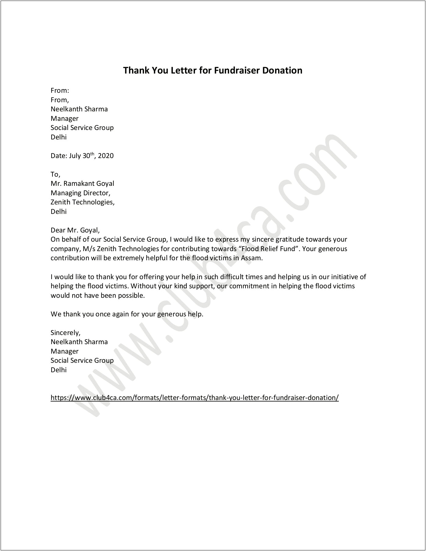 Business Donation Thank You Letter Template