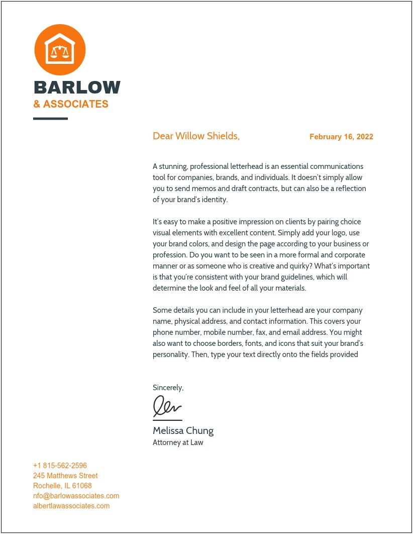 Business Letter From President Of Company Template