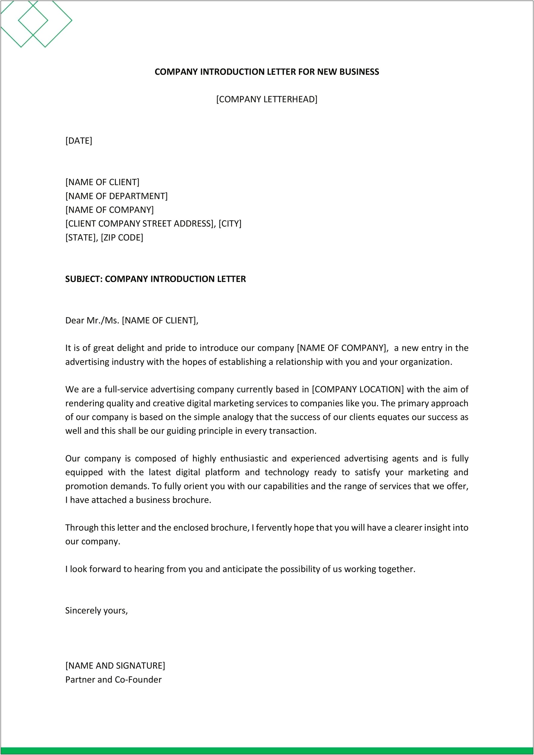 Business Letter Template Introducing Your Company