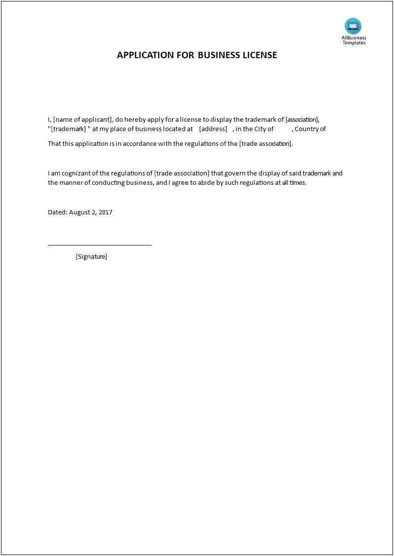 Business Letter Template To Request A Permit