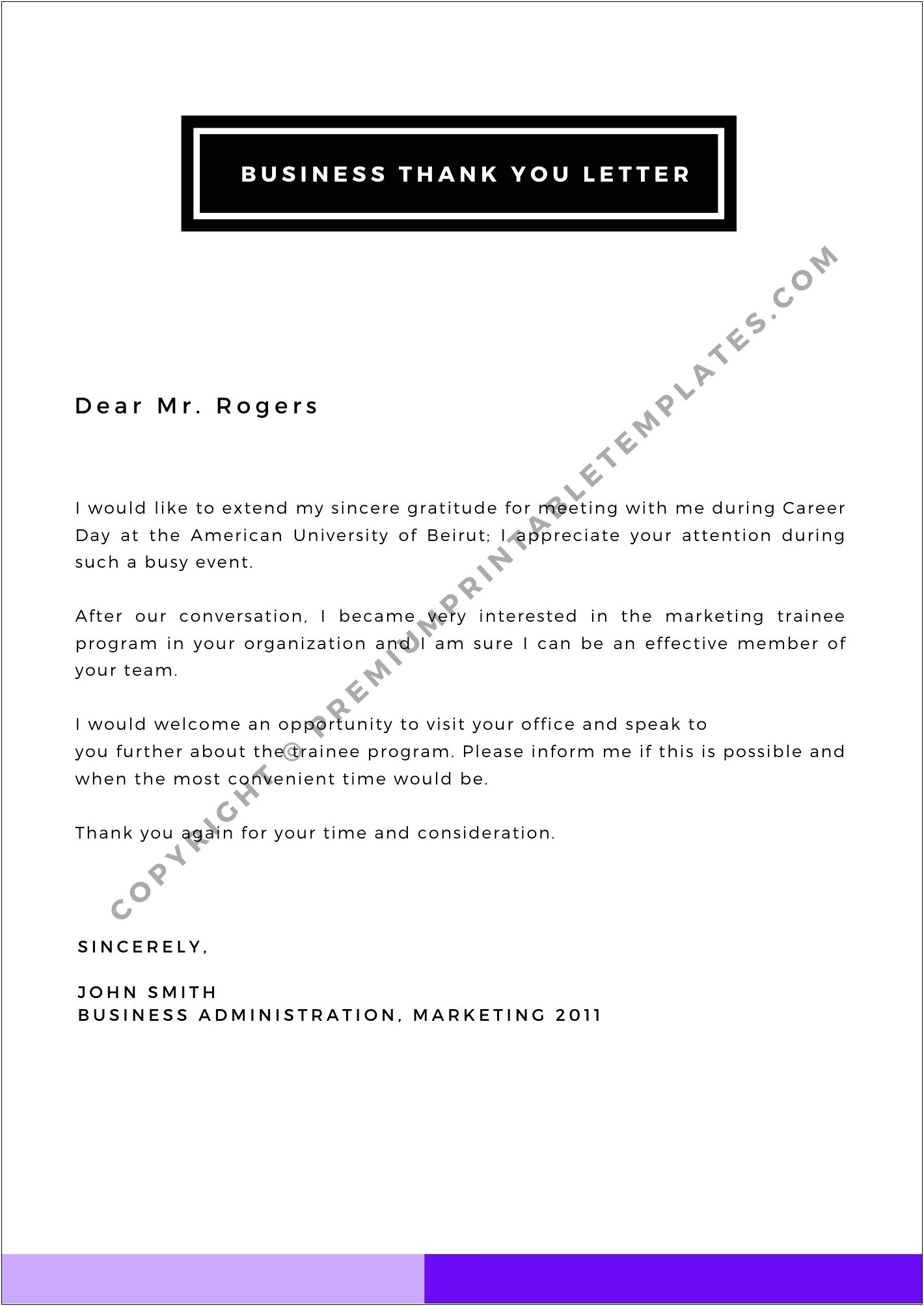 Business Meeting Thank You Letter Template