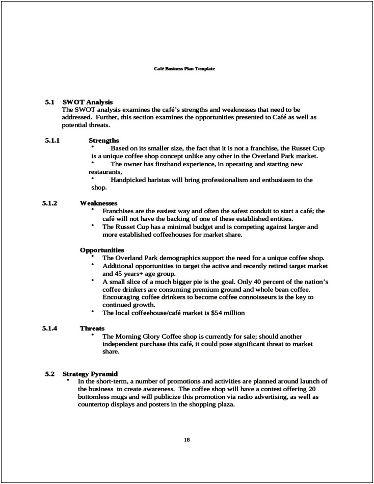 Business Plan Template For Cafe Uk