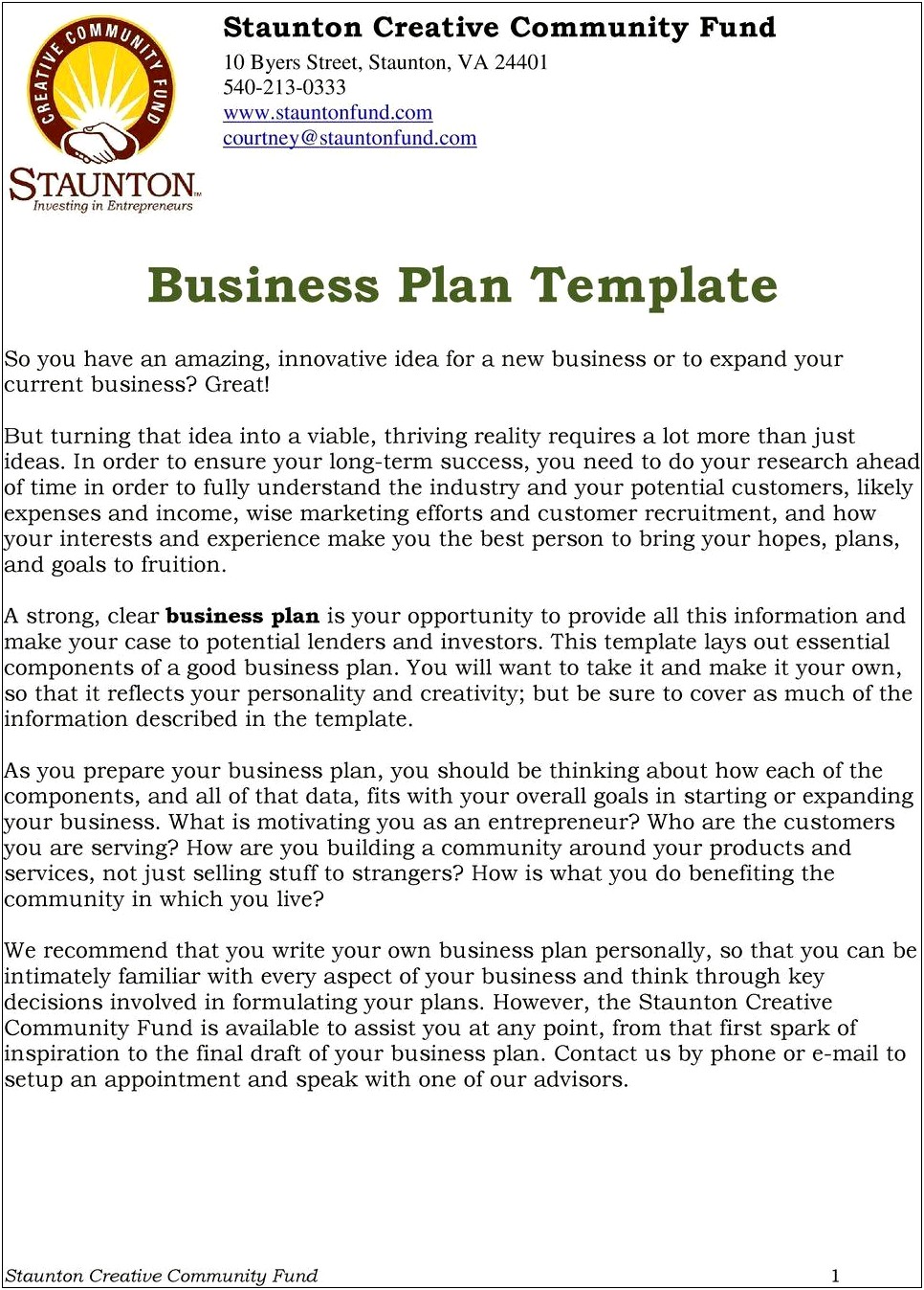 Business Plan Template For Food Industry