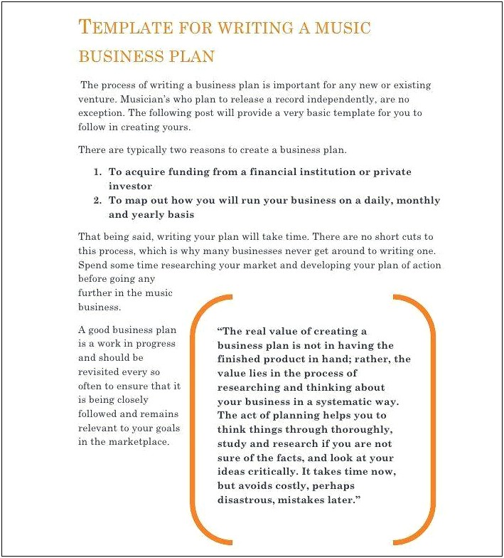 Business Plan Template For Music Artist