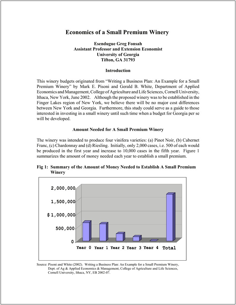 Business Plan Template For Small Winery