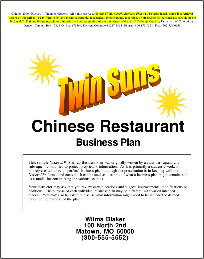 Business Plan Template For Starting A Restaurant