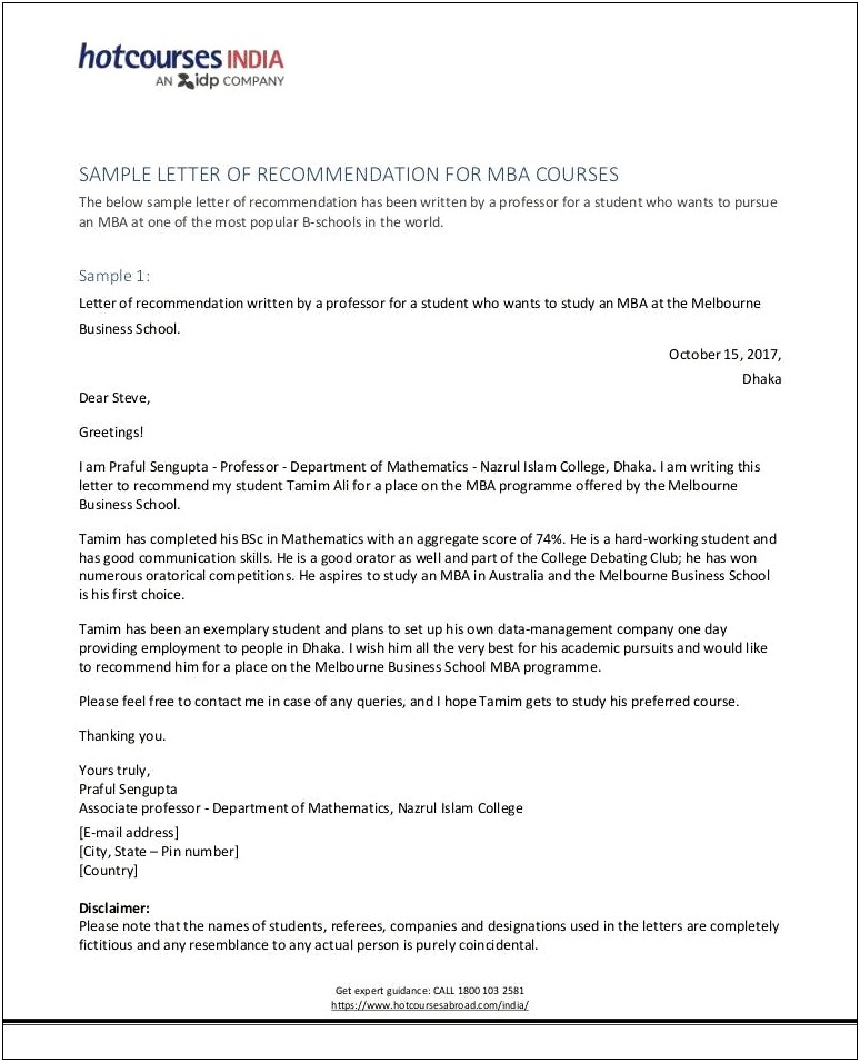 Business School Recommendation Letter Common Template