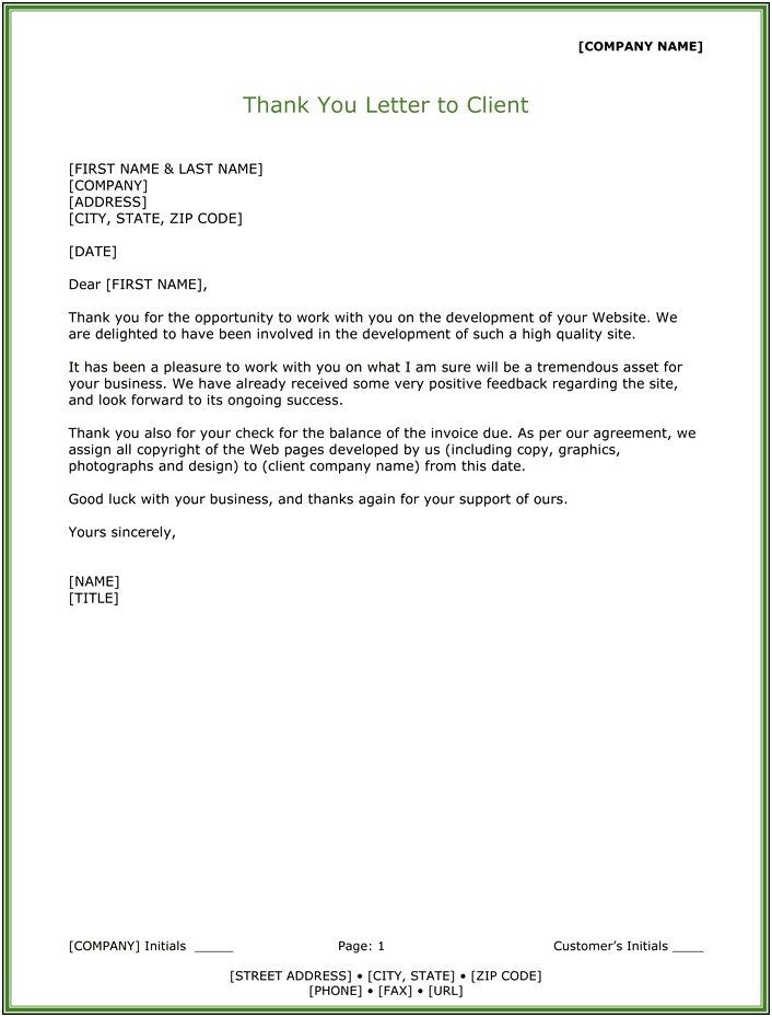 Business Thank You Letter Template Customer
