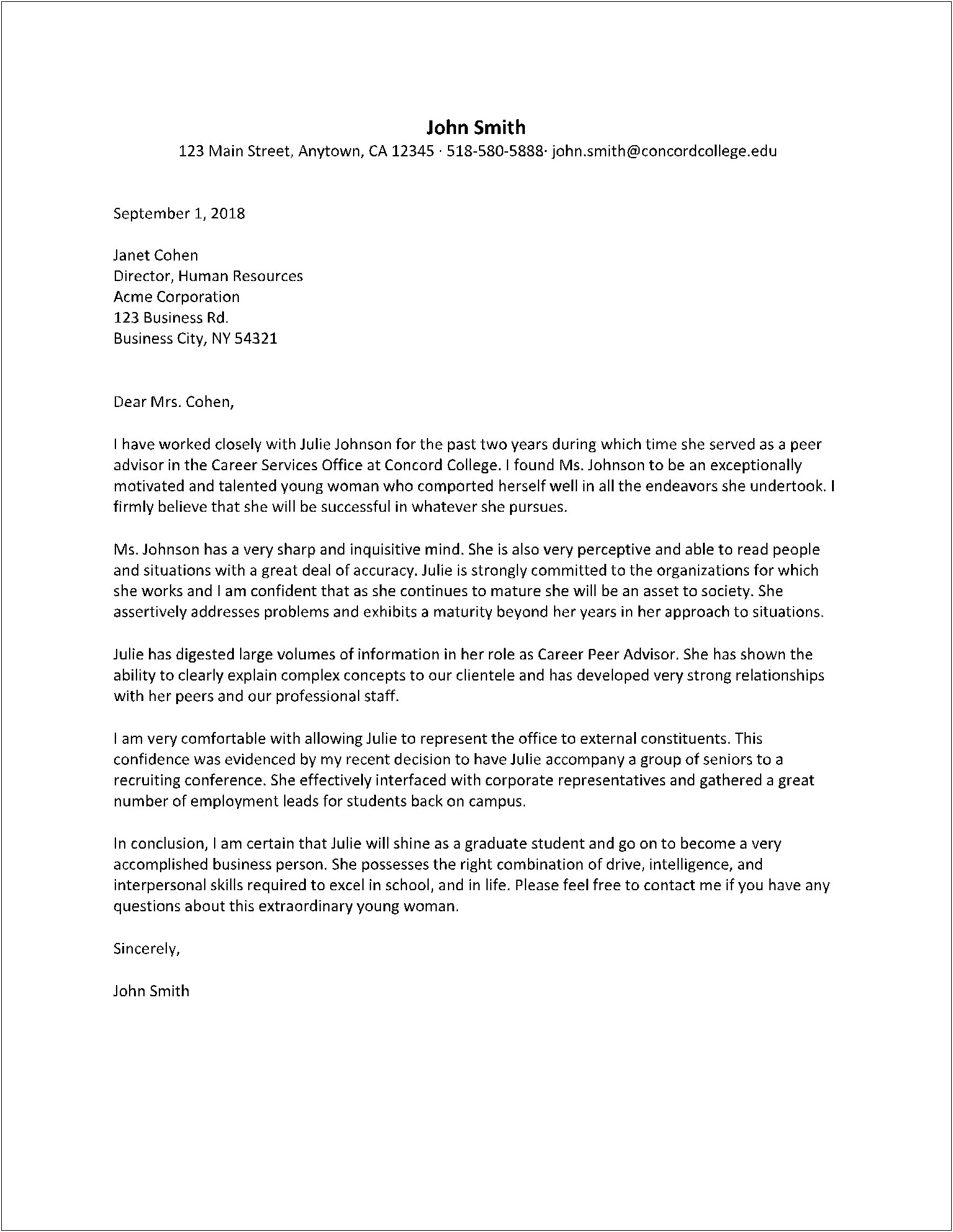 Business To Business Recommendation Letter Template