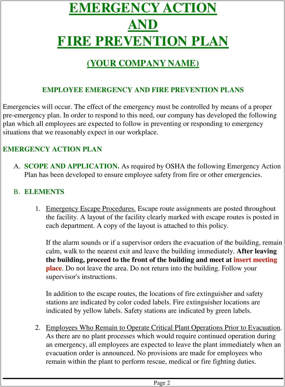 Cal Osha Emergency Action Plan Template