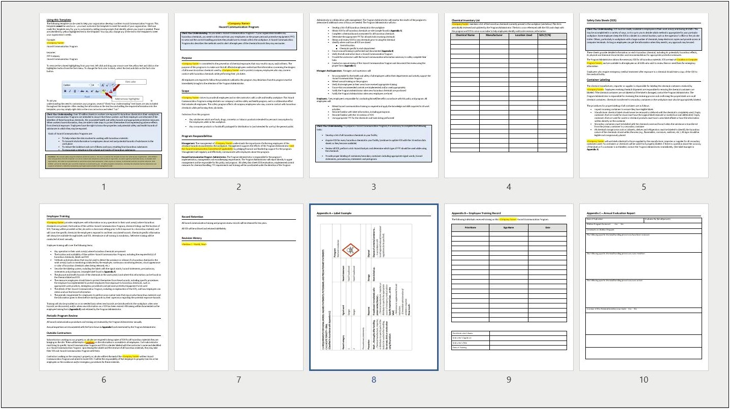 Cal Osha Hazard Communication Plan Template