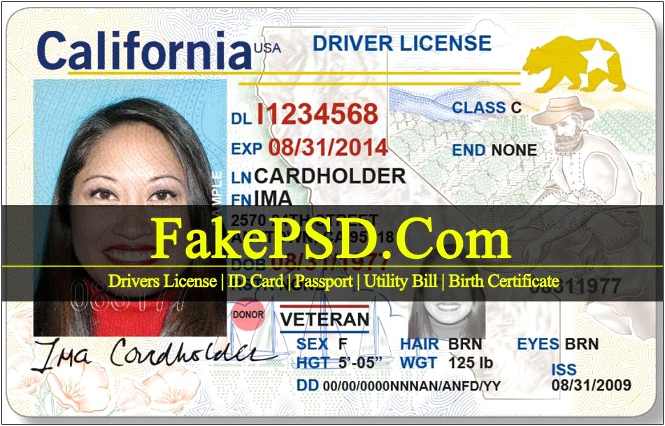 California State Identification Card Photoshop Template