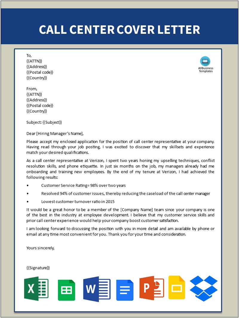 Call Center Customer Service Cover Letter Template