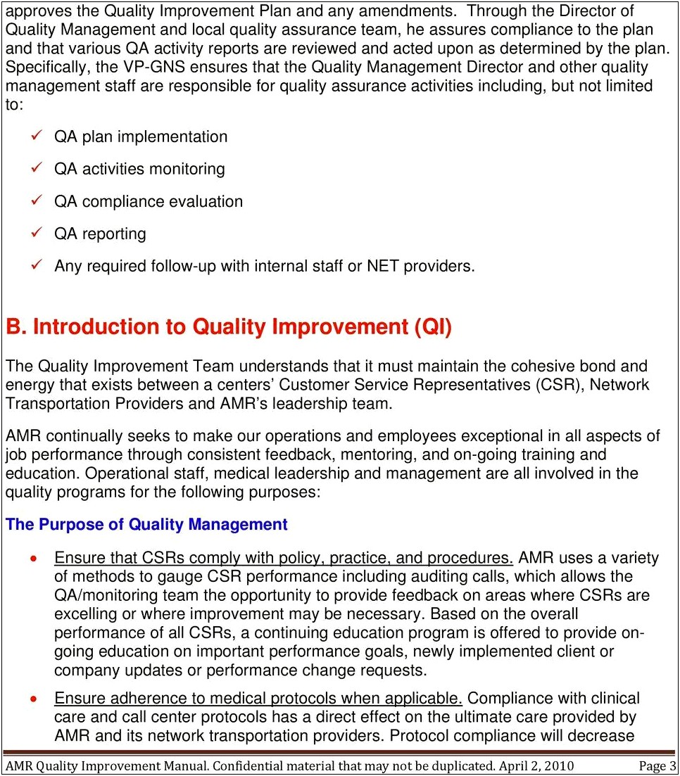 Call Center Quality Assurance Plan Template