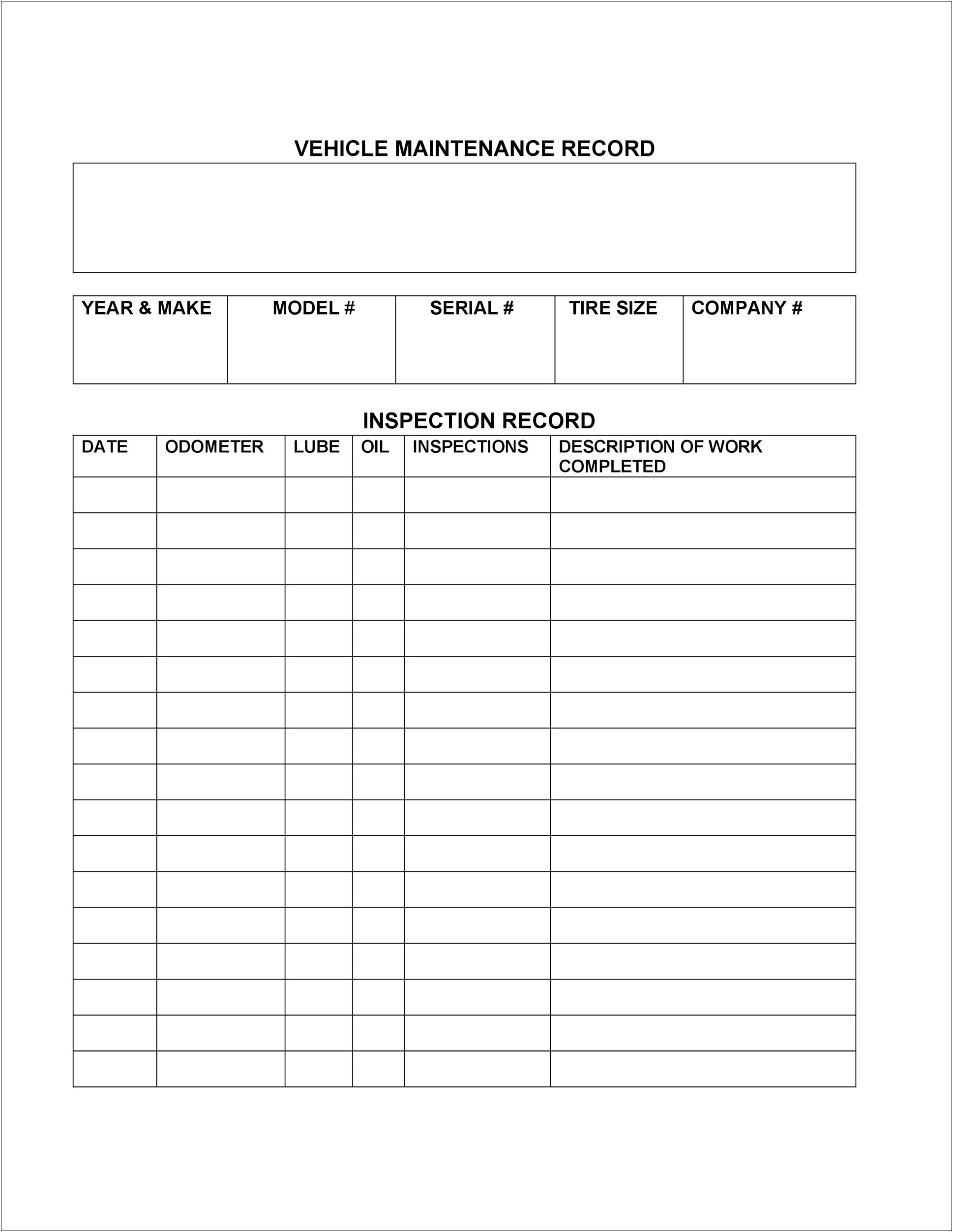 Can Am Maintenance Log Word Template