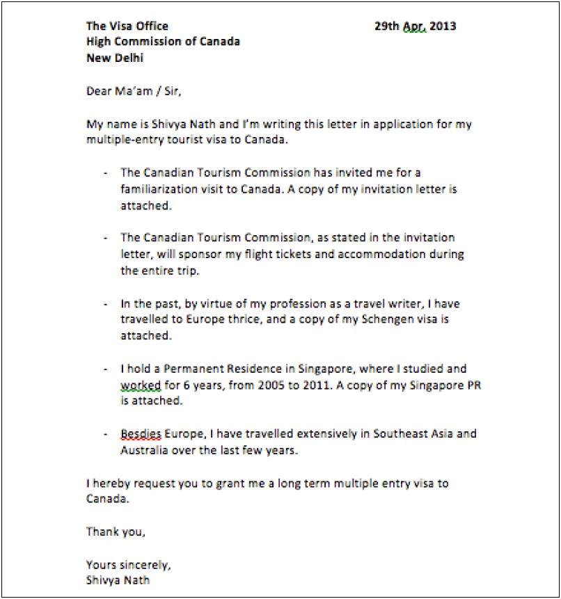 Canada Visitor Visa Invitation Letter Template