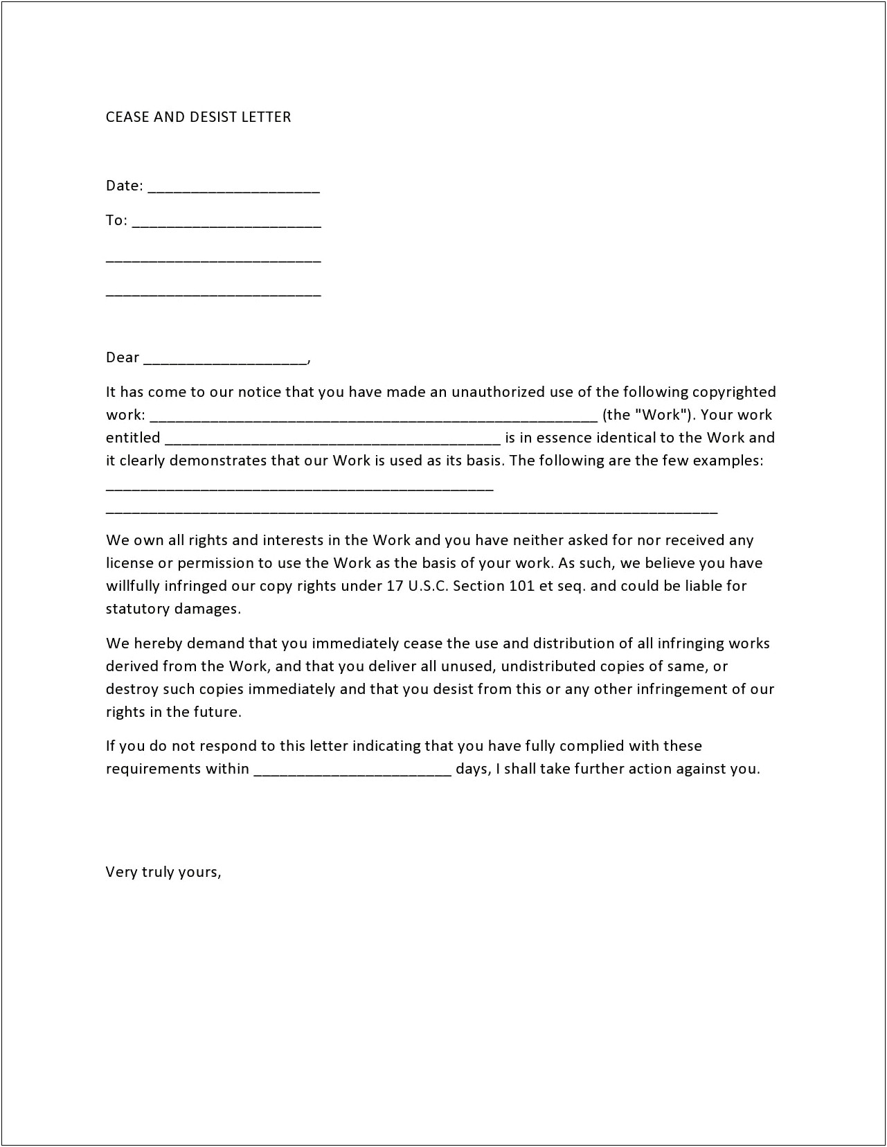 Canadian Cease And Desist Letter Template