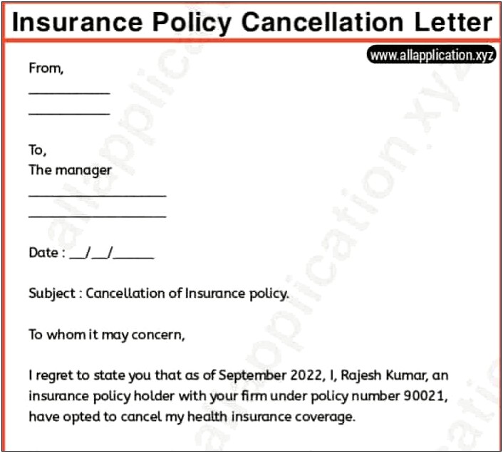 Cancel Health Insurance Policy Letter Template