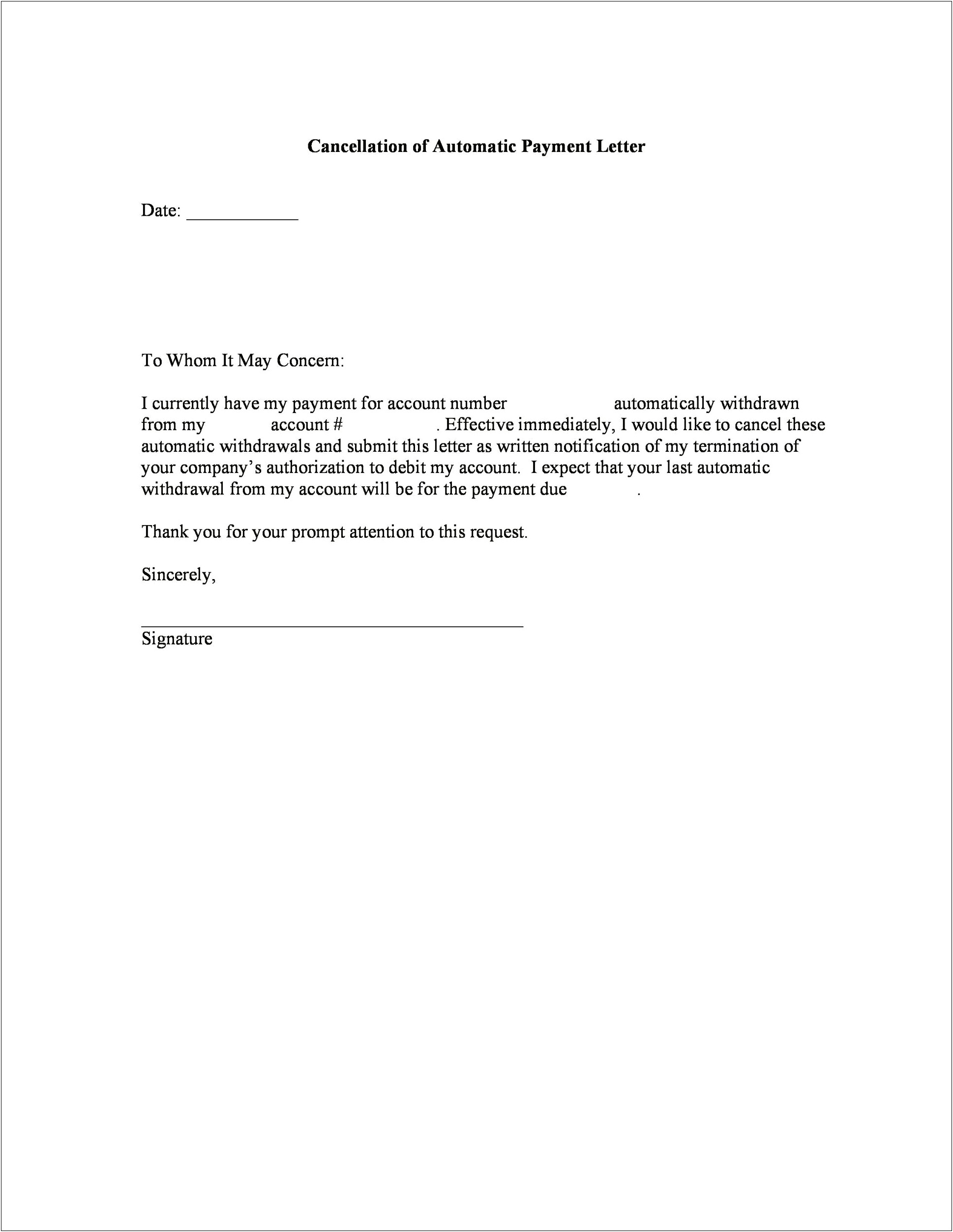 Cancel My Telephone Account Letter Template