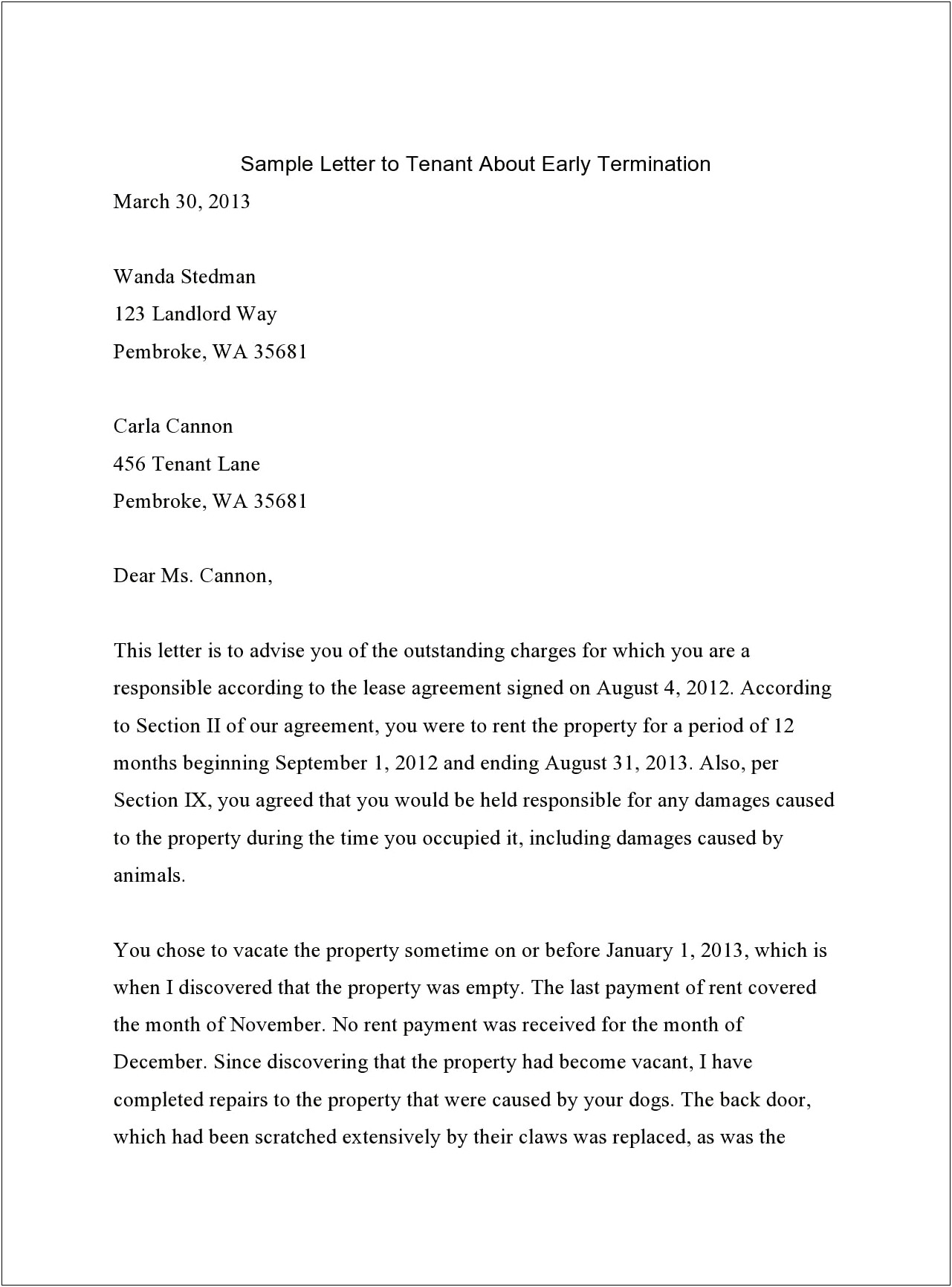 Cancellation Of Rental Agreement Letter Template