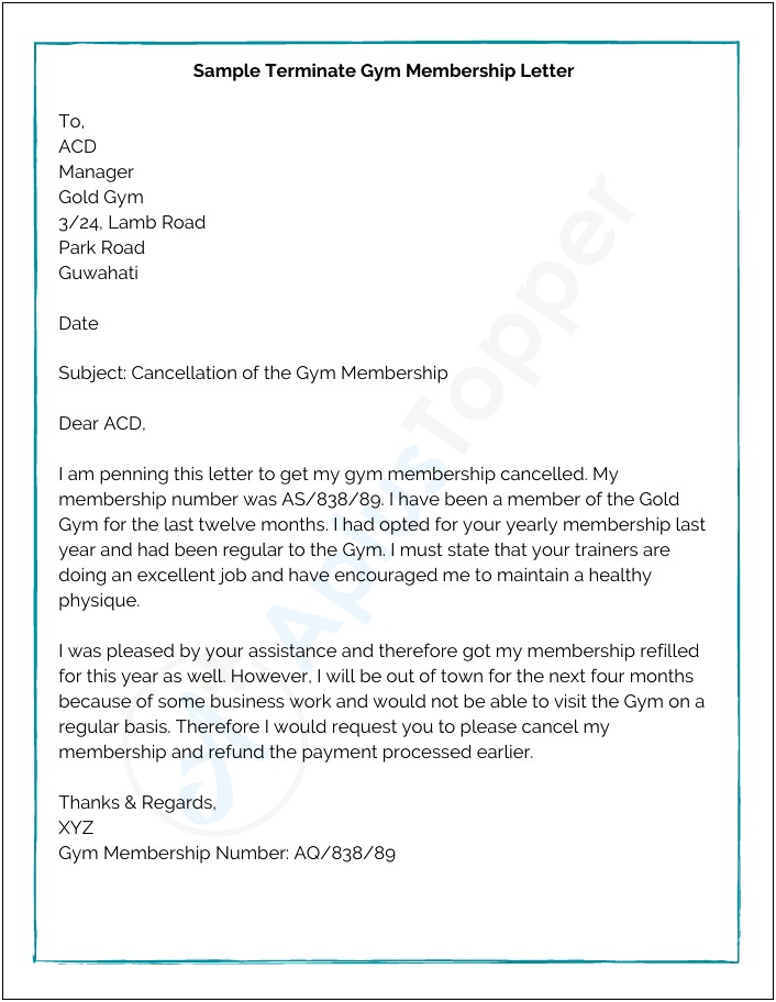 Cancelling Gym Membership Letter Template Uk