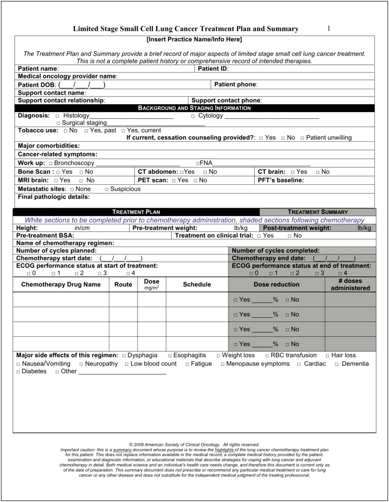 Cancer Treatment Plan And Summary Templates