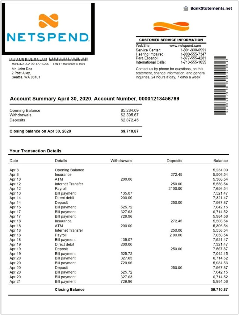 Capital One Credit Card Statement Template