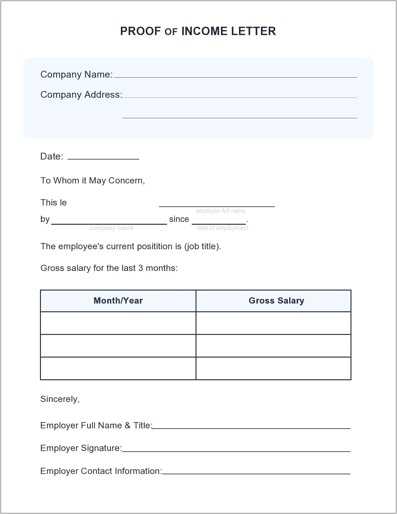 Capital One Income Verification Letter Template
