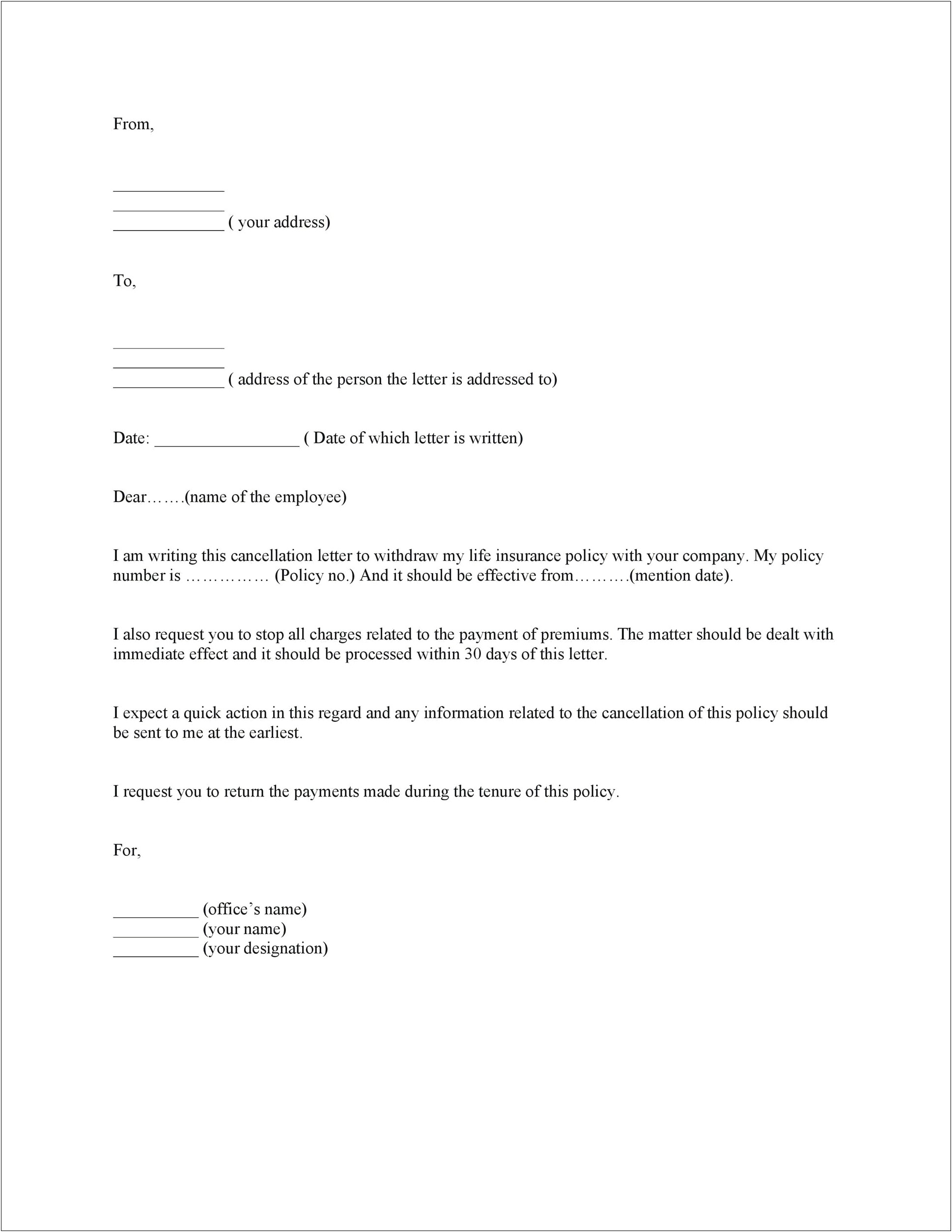 Car Insurance Cancellation Letter Template Uk
