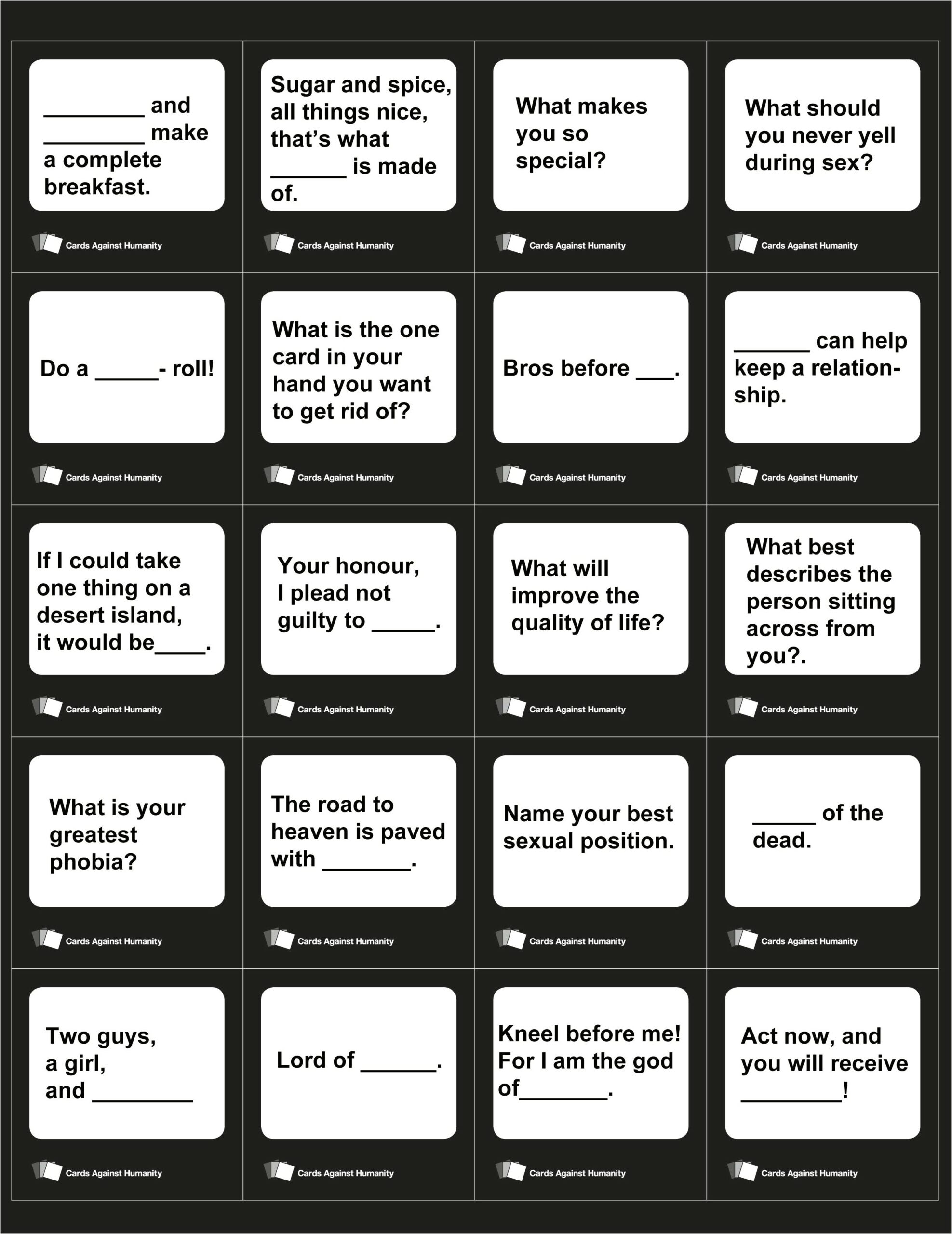 Cards Against Humanity Blank Cards Template