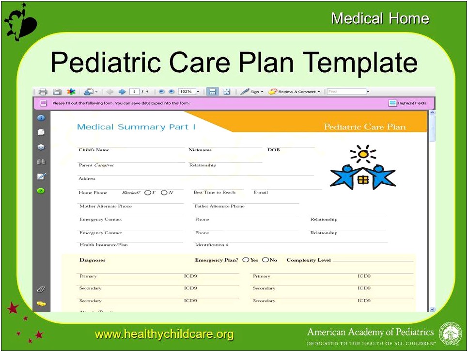 Care Plan Template For Pediatric Patient