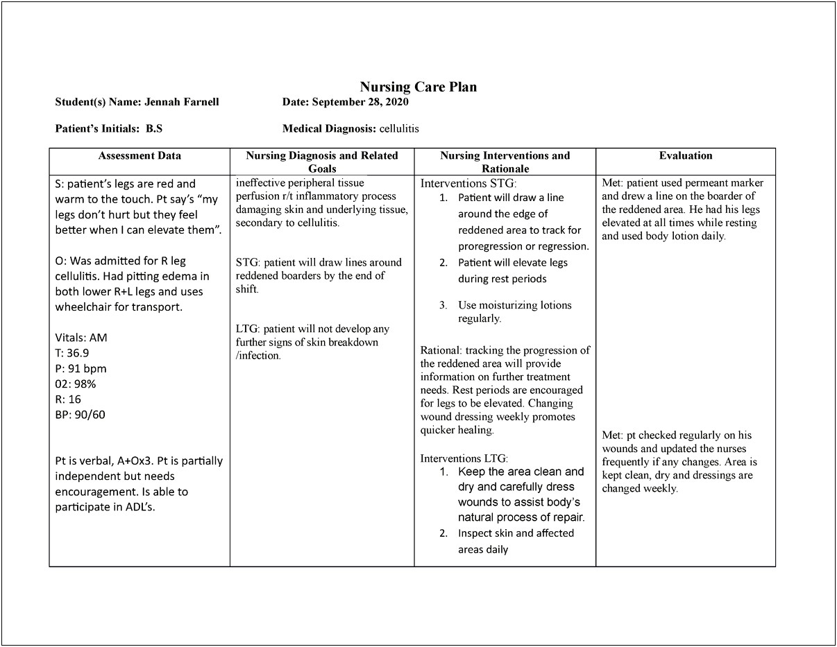 Care Plan Template For Wound Care