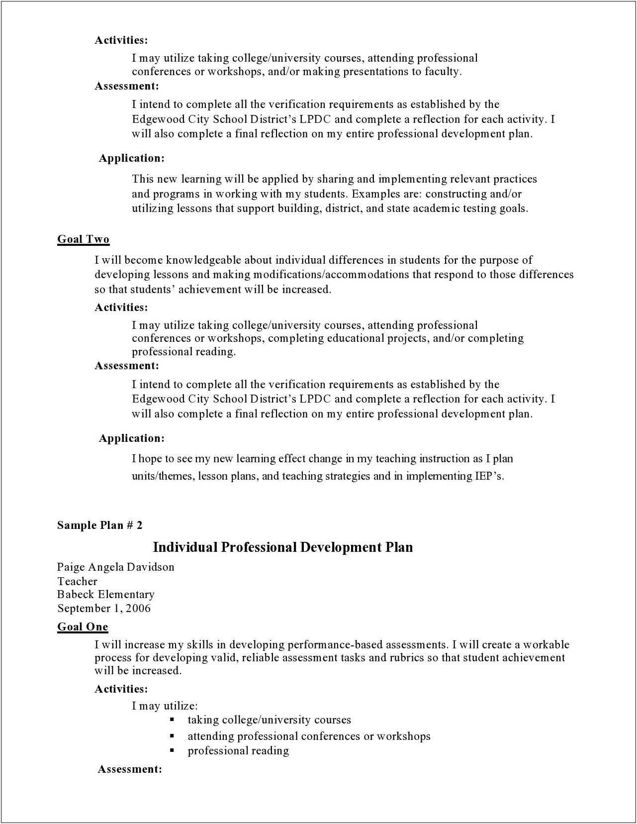 Career Development Plan Template For High School Students