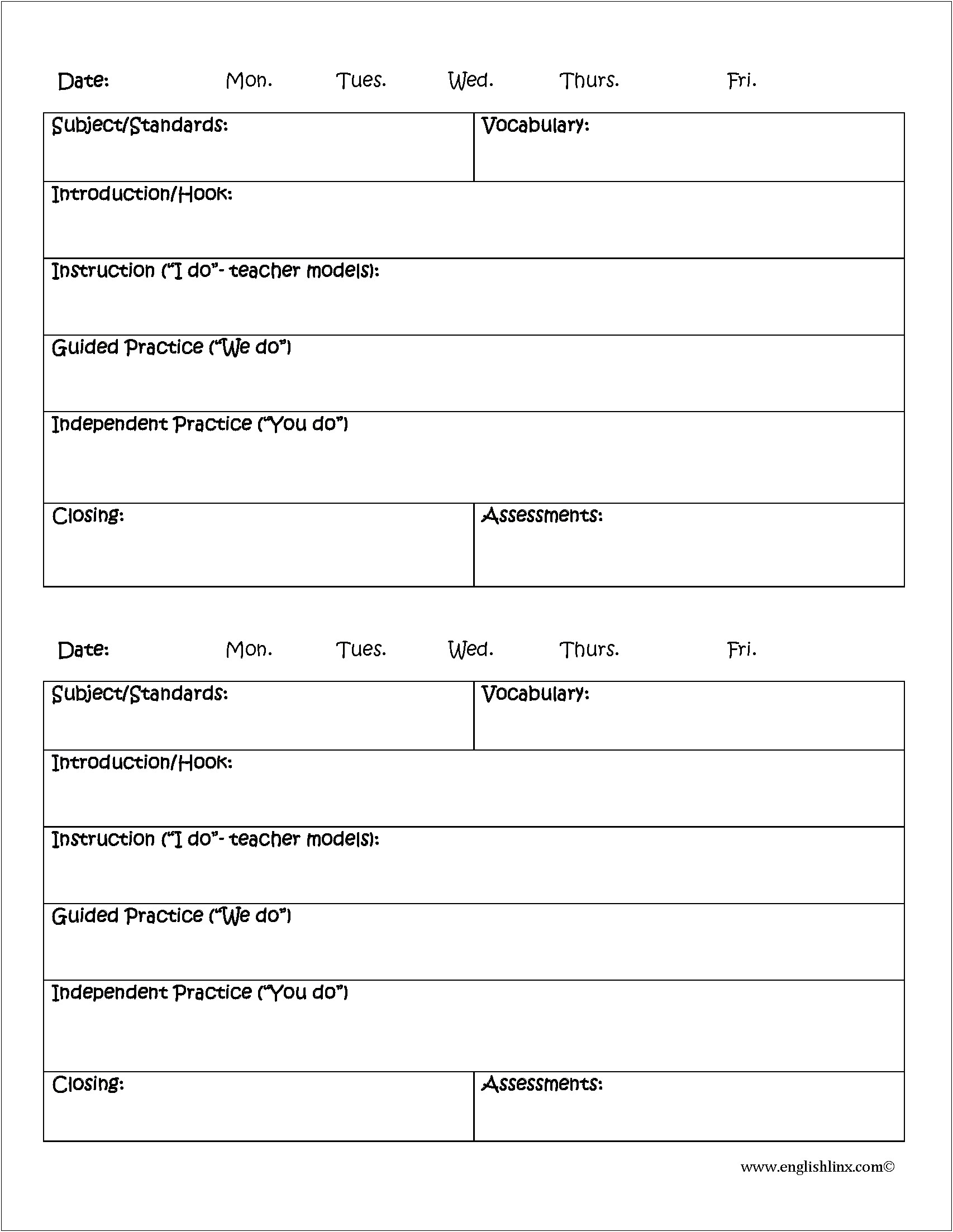 Carroll County Public School Quick Lesson Plan Template