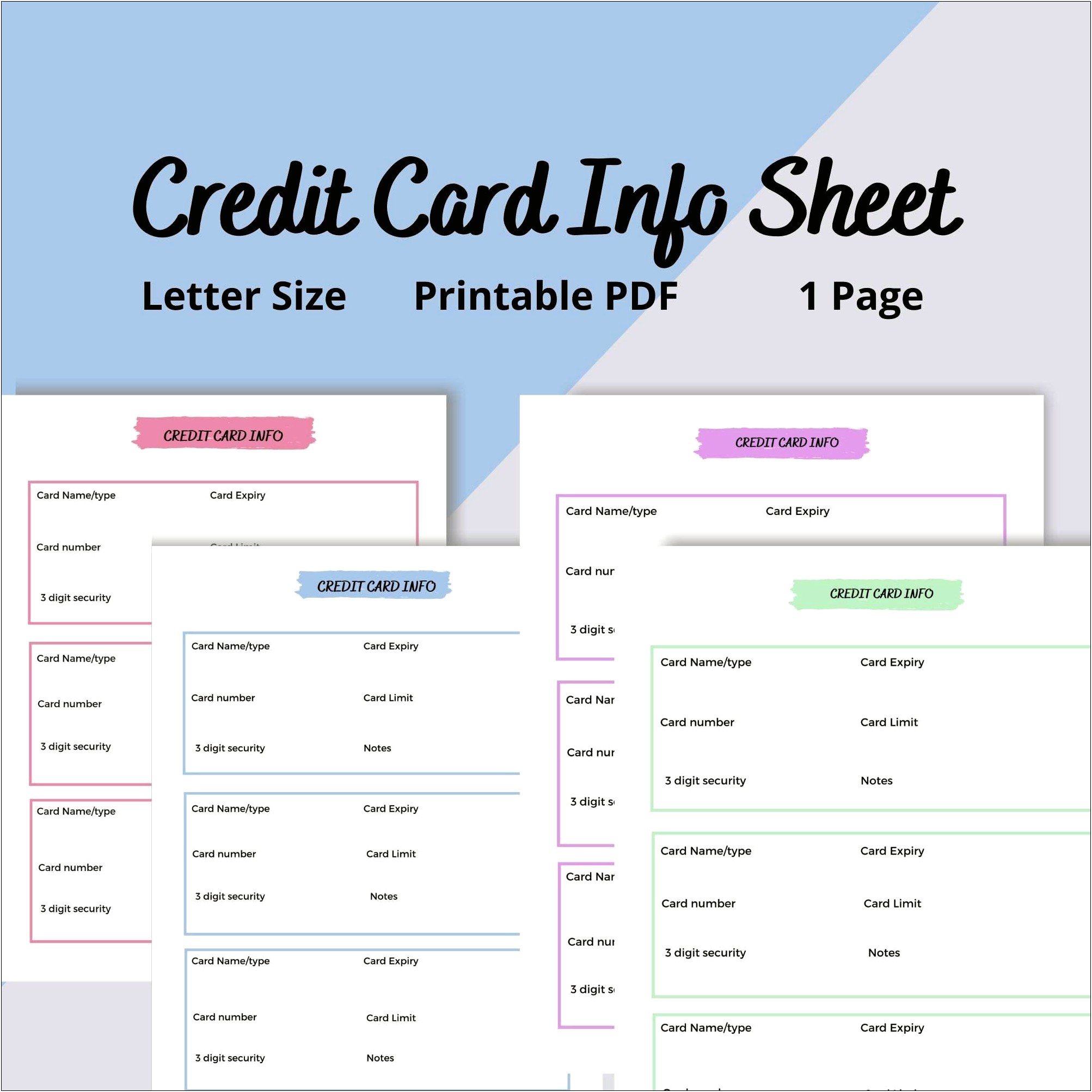 Cash And Credit Card Sheet Template