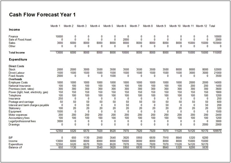 Cash Flow Forecast Template For Business Plan