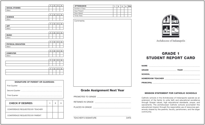 Catholic Elementary School Report Card Template